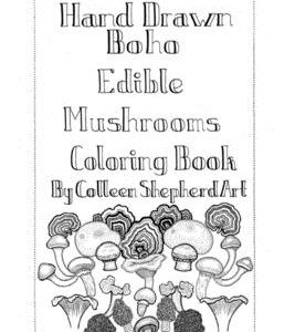 Hand Drawn Boho Edible Mushroom coloring book